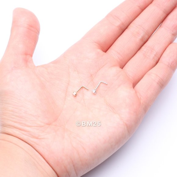 14 Karat Gold Fire Opal Prong Set Top L-Shaped Nose Ring - Picture 3 of 5